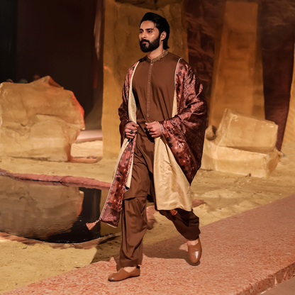 Brown PV Kameez Shalwar with Nakhlistan Embroidery