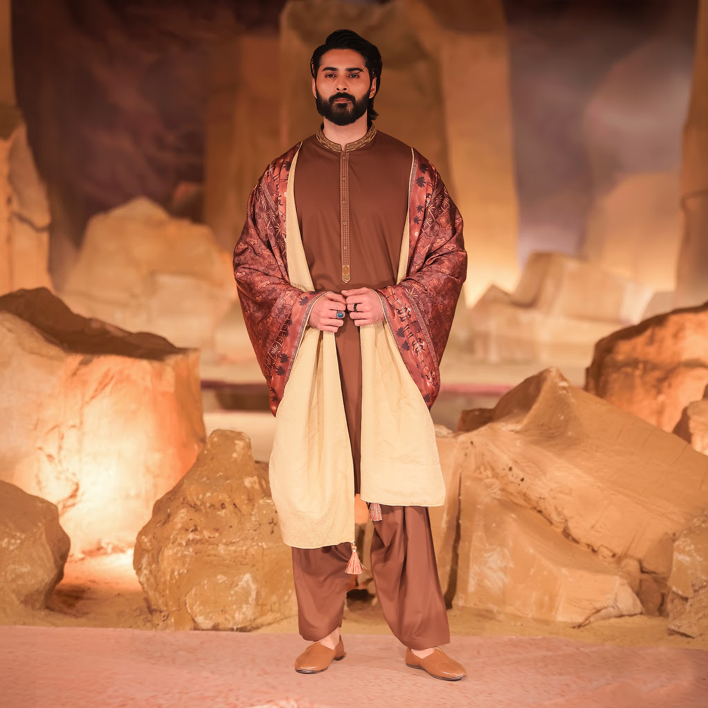 Brown PV Kameez Shalwar with Nakhlistan Embroidery