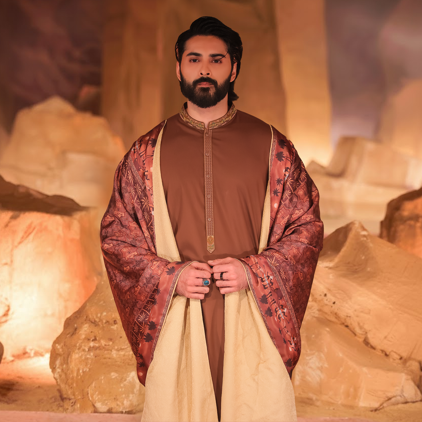 Brown PV Kameez Shalwar with Nakhlistan Embroidery