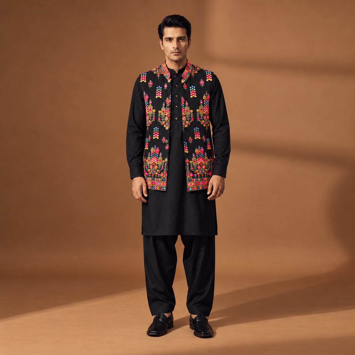 Chiffon Black Embroidered Waistcoat