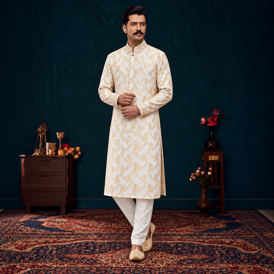 Chiffon Jamawar Emb Collar Suit