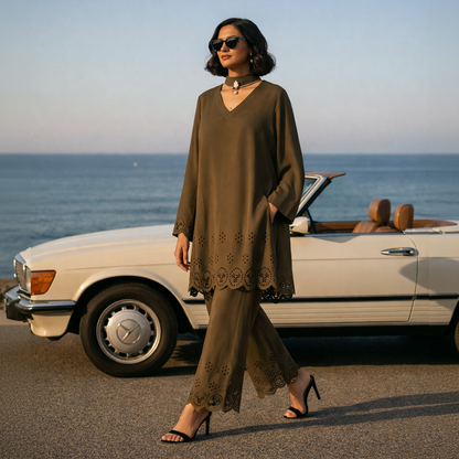 Chocolate Brown Band Collar Co-ord Set