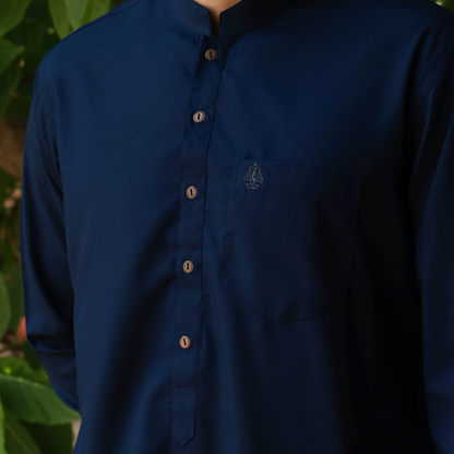 Classic Fit Blue Band Collar Pocket Emb Suit