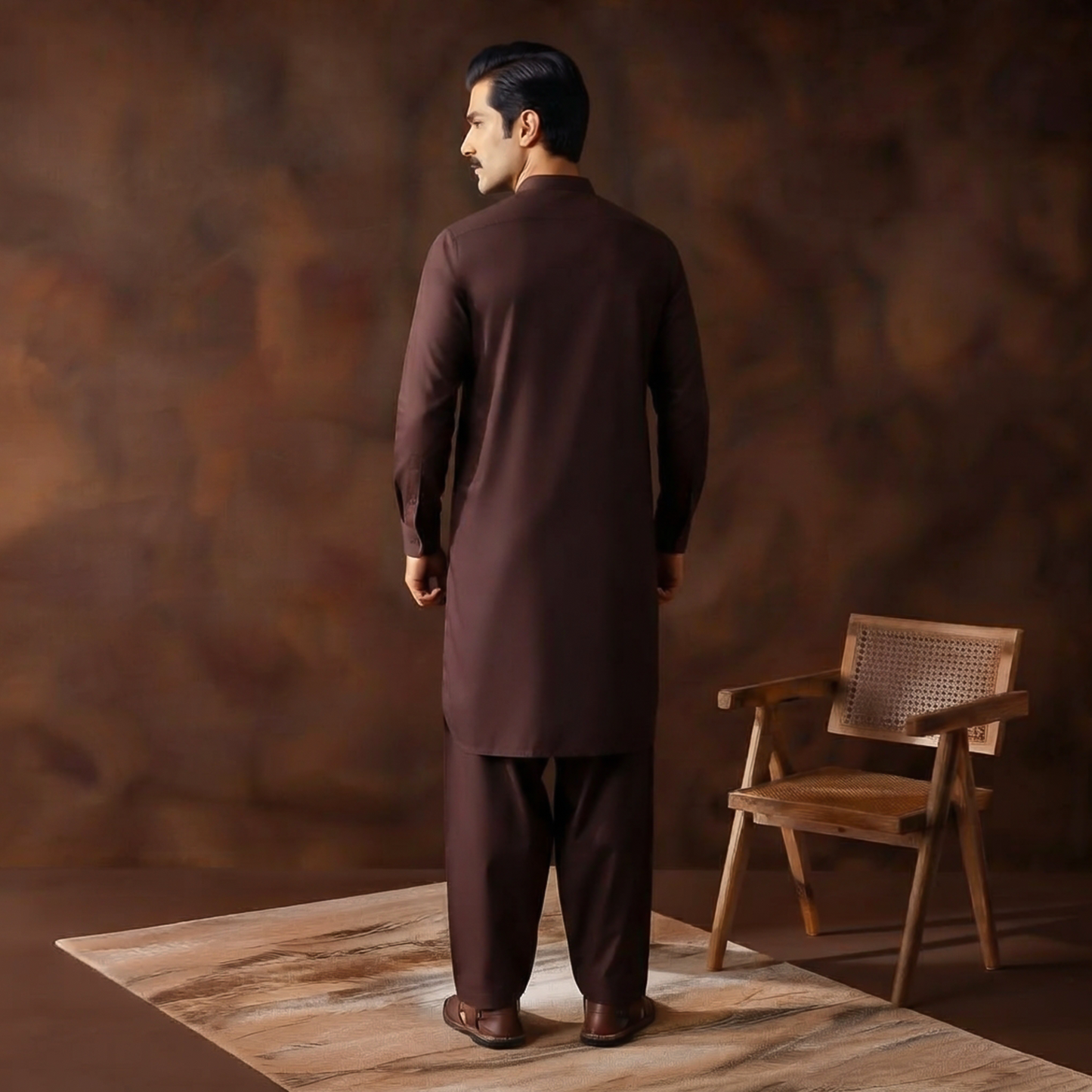 Classic Fit Fudge Band Collar Plain Suit