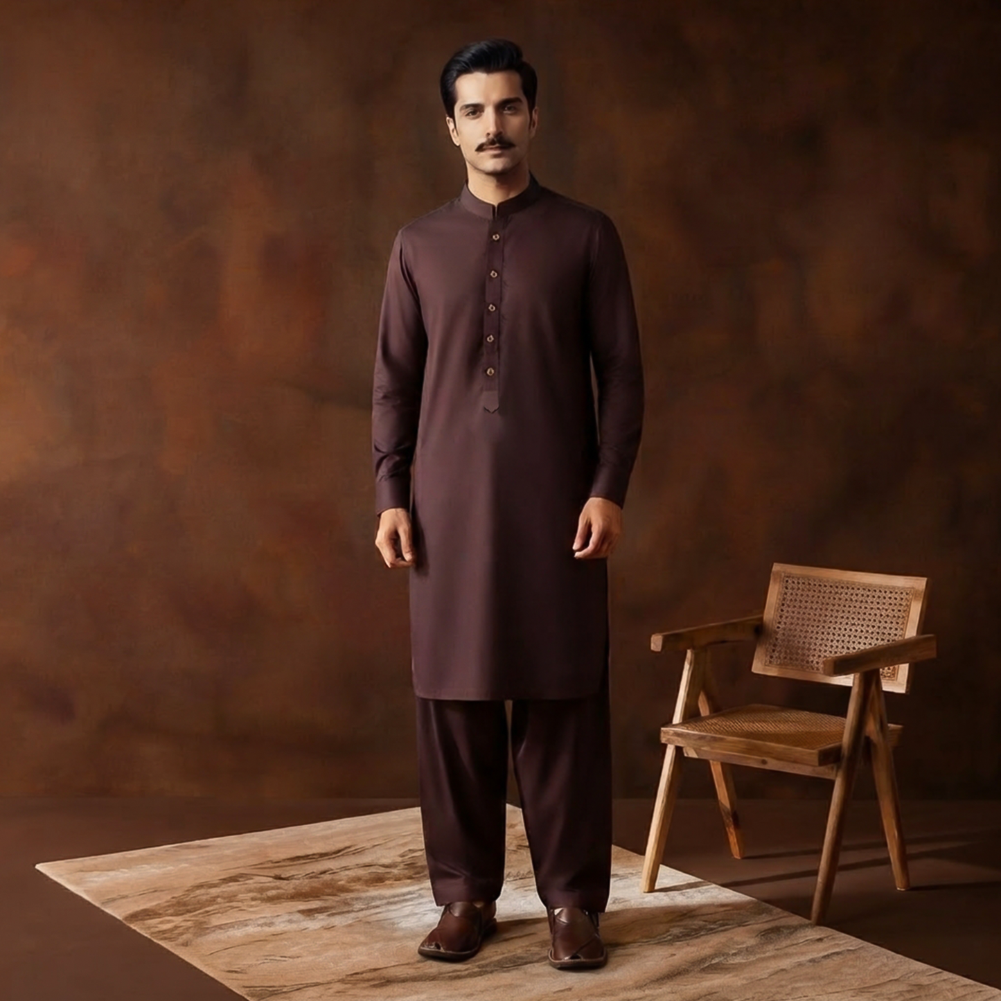 Classic Fit Fudge Band Collar Plain Suit