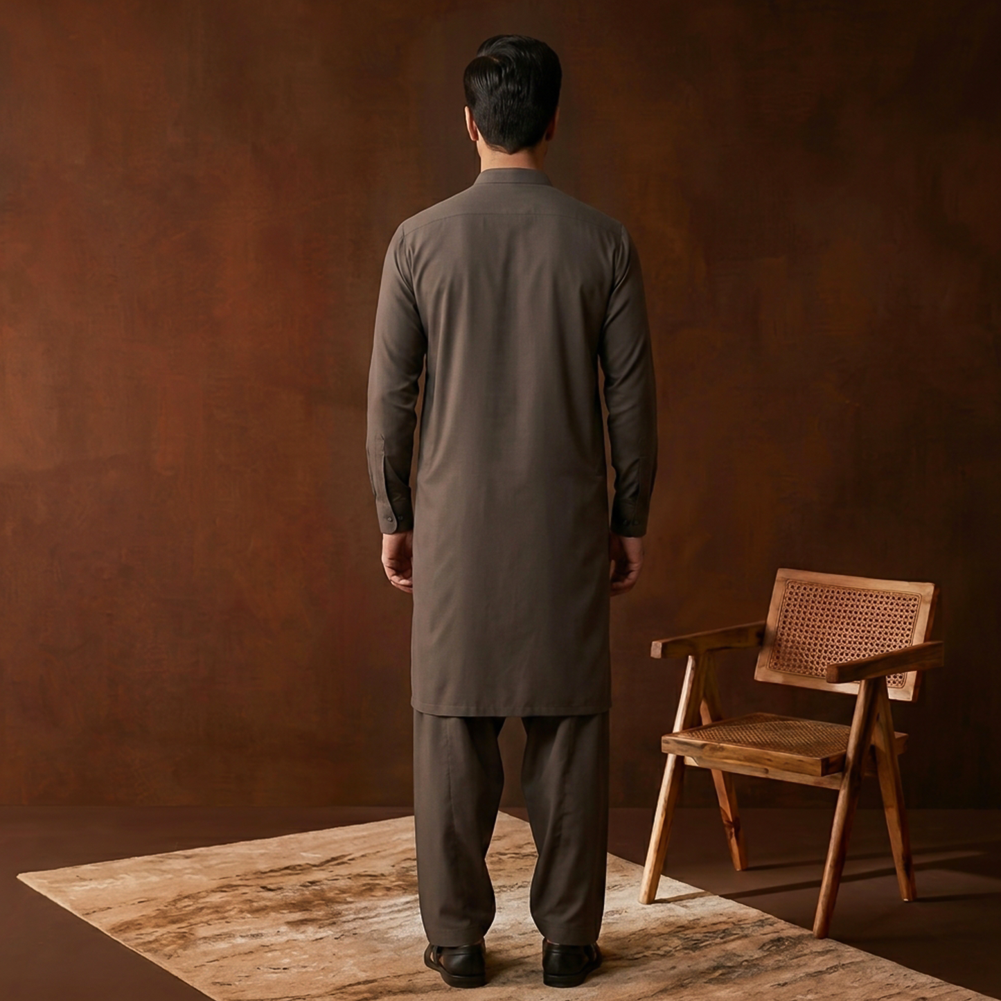 Classic Fit Ganache Band Collar Plain Suit