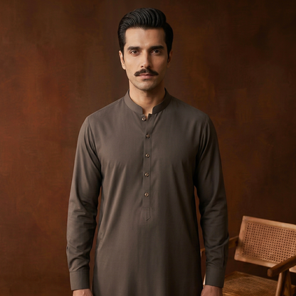 Classic Fit Ganache Band Collar Plain Suit