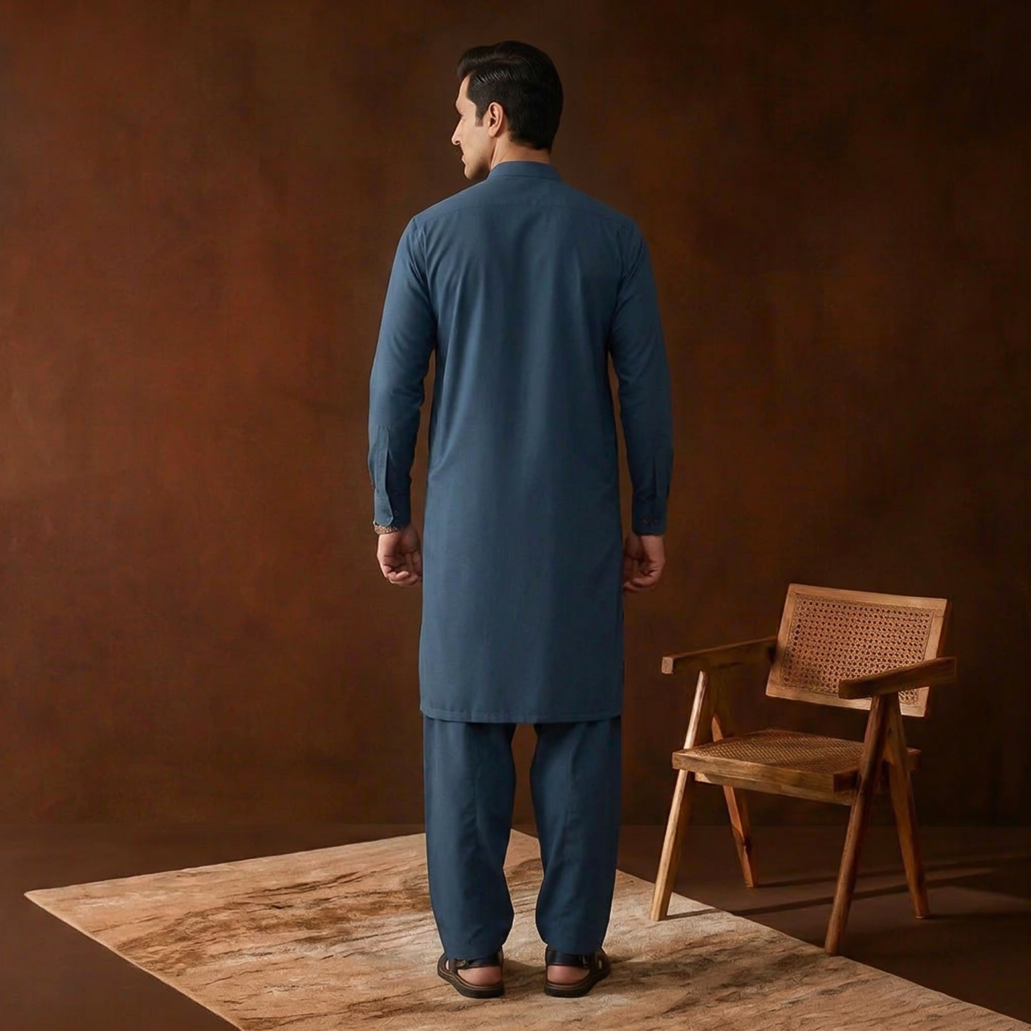 Classic Fit Majolica Blue Band Collar Plain Suit