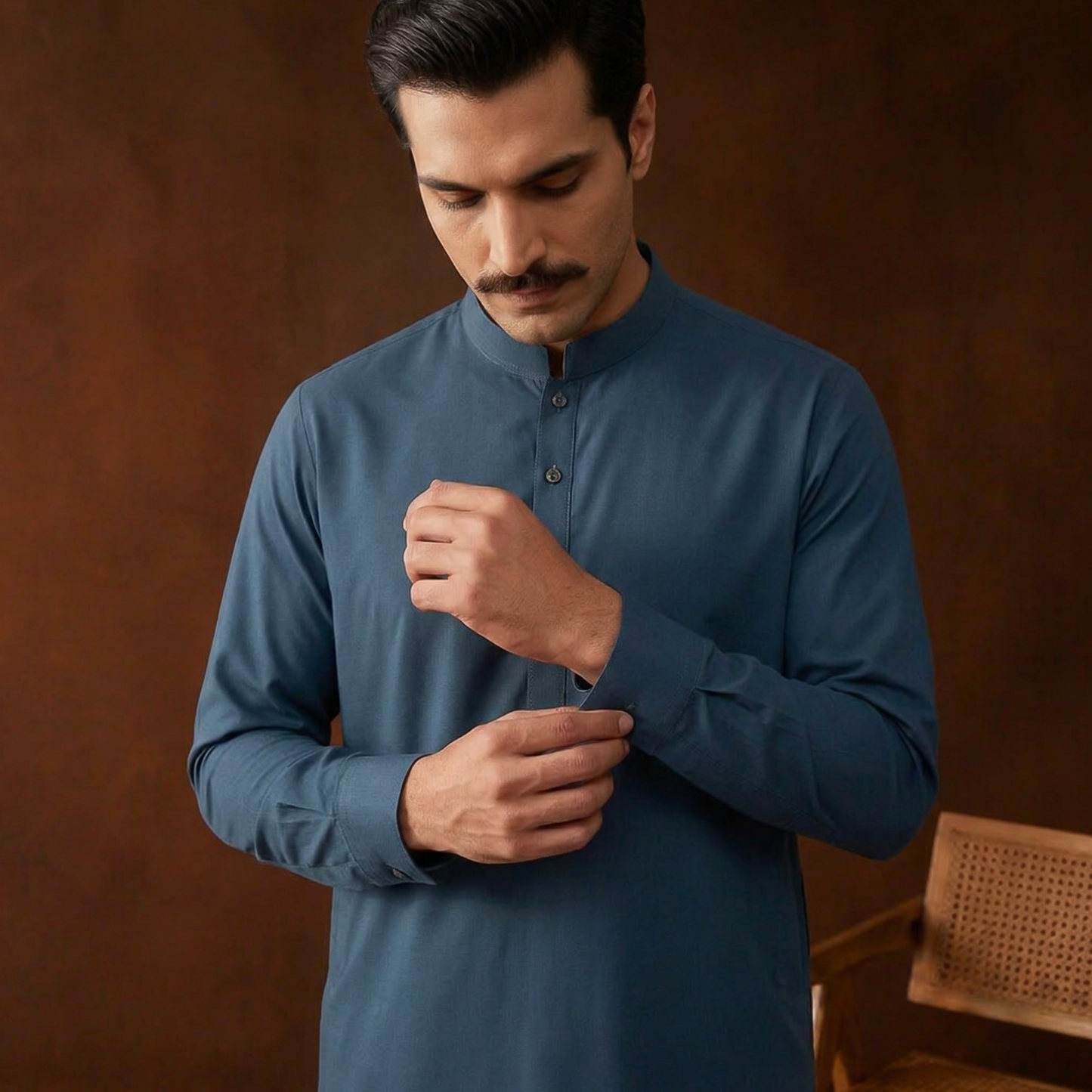 Classic Fit Majolica Blue Band Collar Plain Suit