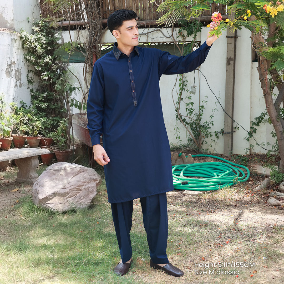 Classic Fit Outer Space Emb Shirt Collar Suit