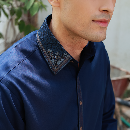 Classic Fit Outer Space Emb Shirt Collar Suit