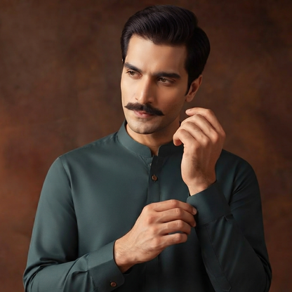 Classic Fit Scarab Band Collar Plain Suit