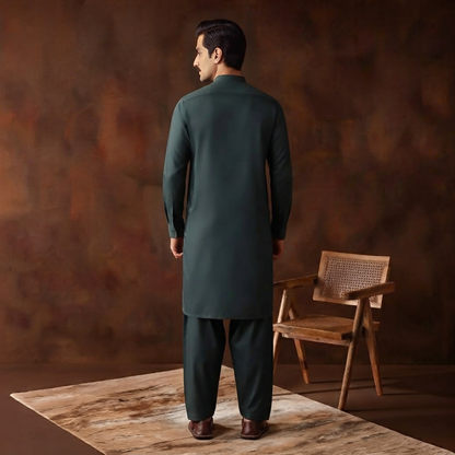 Classic Fit Scarab Band Collar Plain Suit