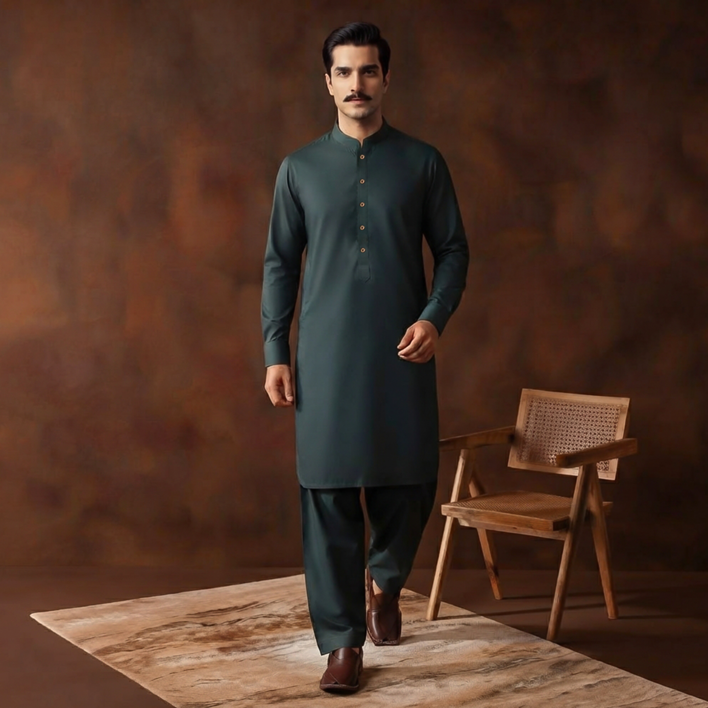 Classic Fit Scarab Band Collar Plain Suit