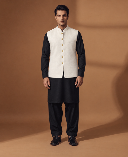 Classic Jacquard White Traditional Waistcoat
