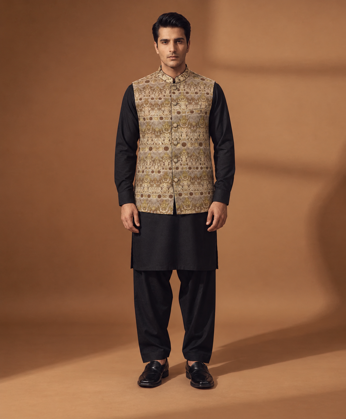Classic Viscose Jamawar Brown Waistcoat