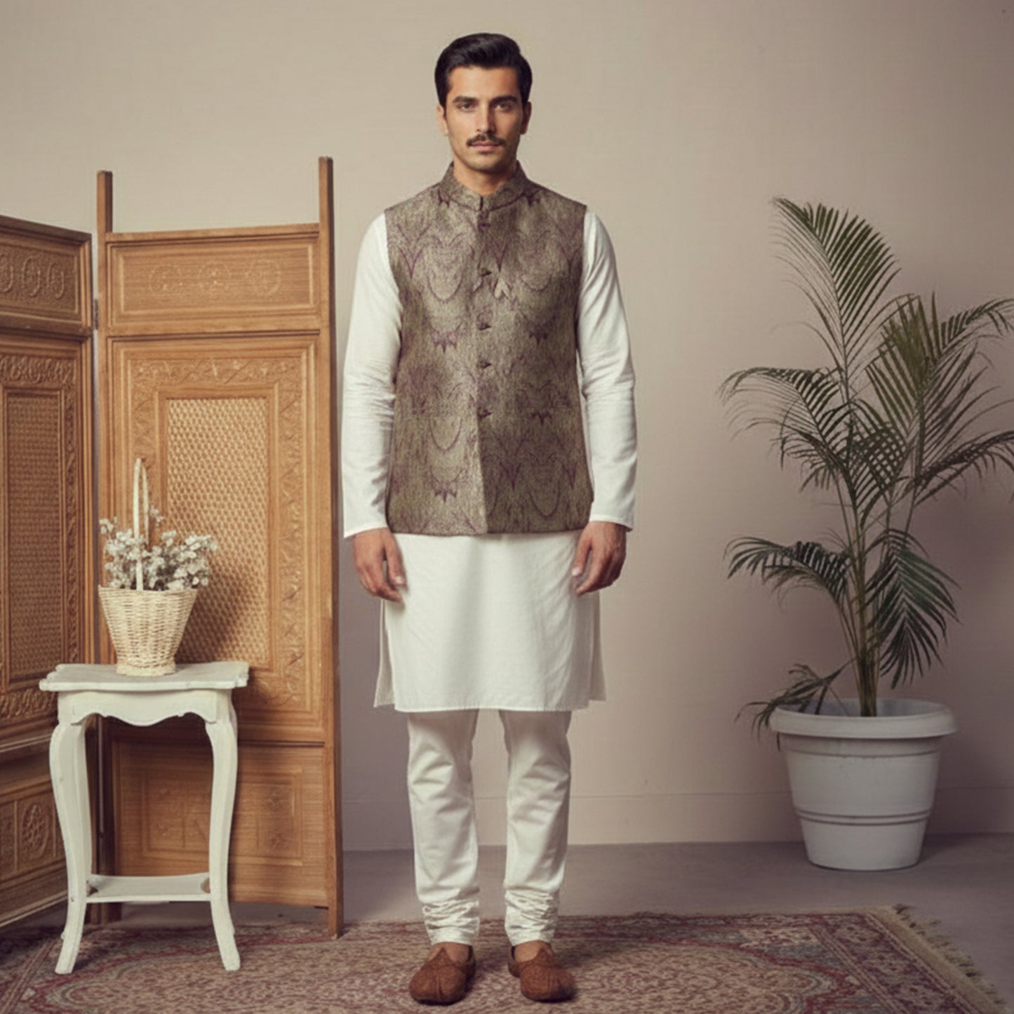 Classic Viscose Jamawar Maroon Waistcoat