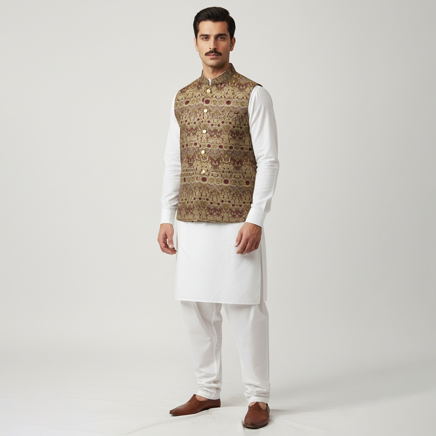 Classic Viscose Jamawar Maroon Waistcoat