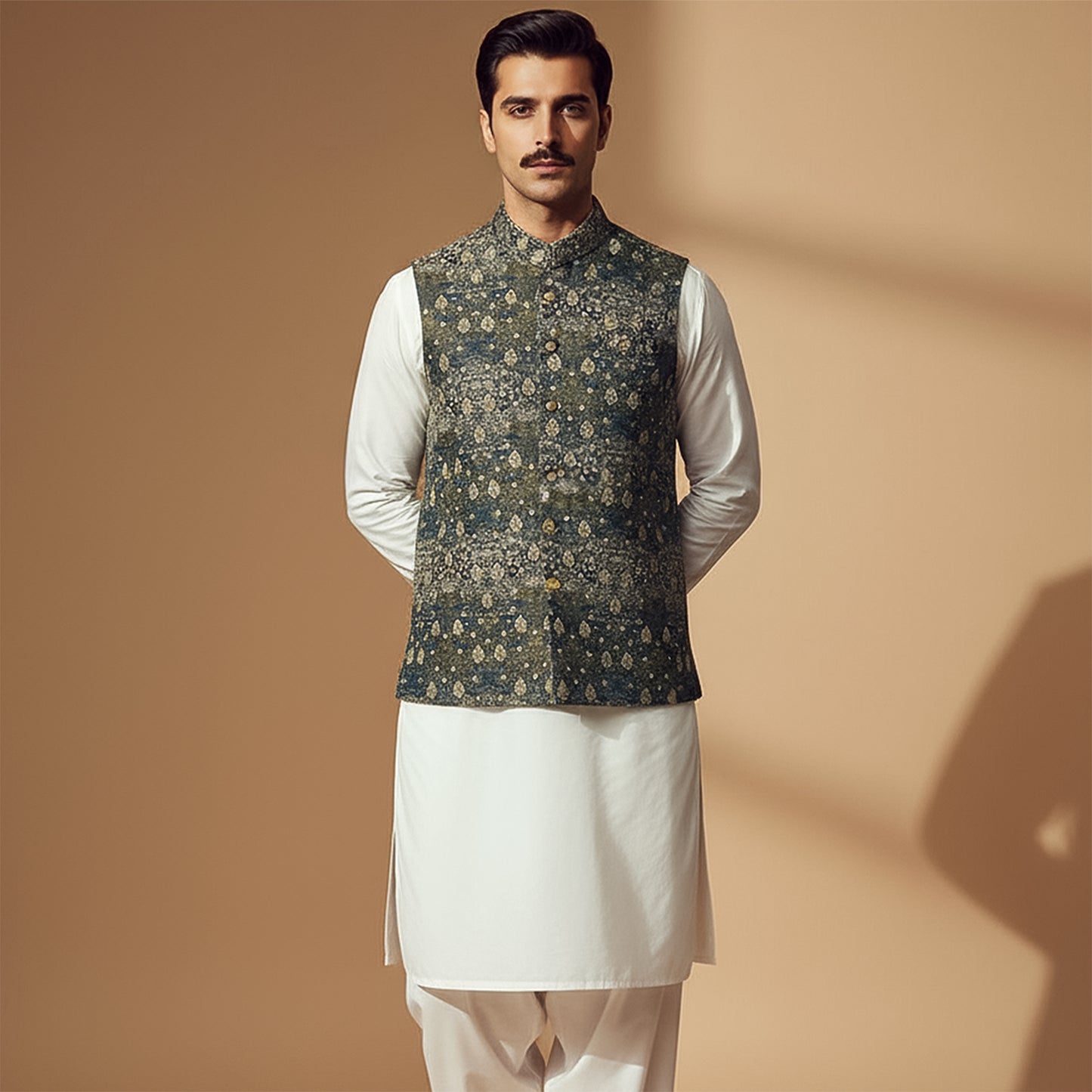 Classic Viscose Jamawar Teal Waistcoat