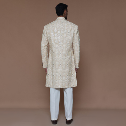 Cotton Net Cream Traditional Sherwani