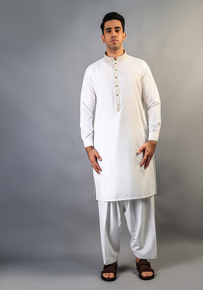 Cotton Silk Cloud Dancer Classic Fit Embroidered Suit