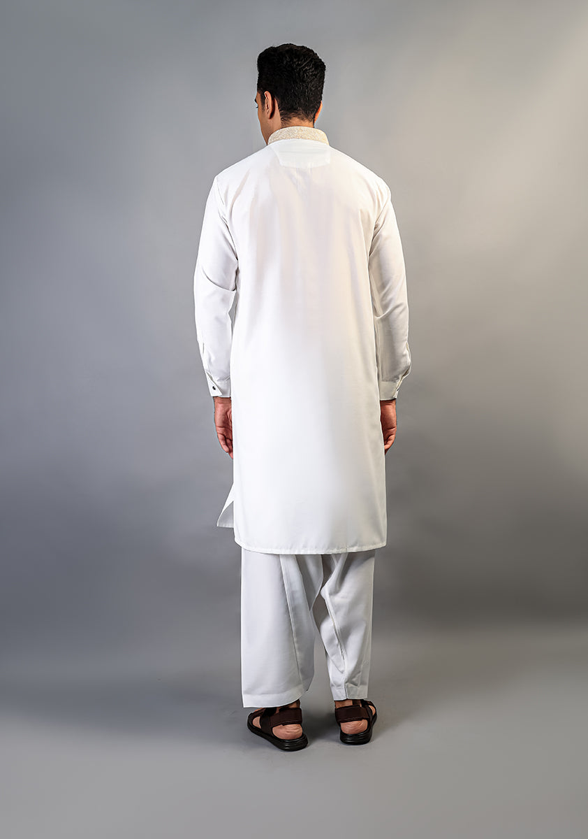 Cotton Silk Cloud Dancer Classic Fit Embroidered Suit