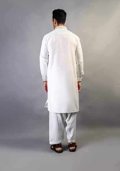 Cotton Silk Cloud Dancer Classic Fit Embroidered Suit