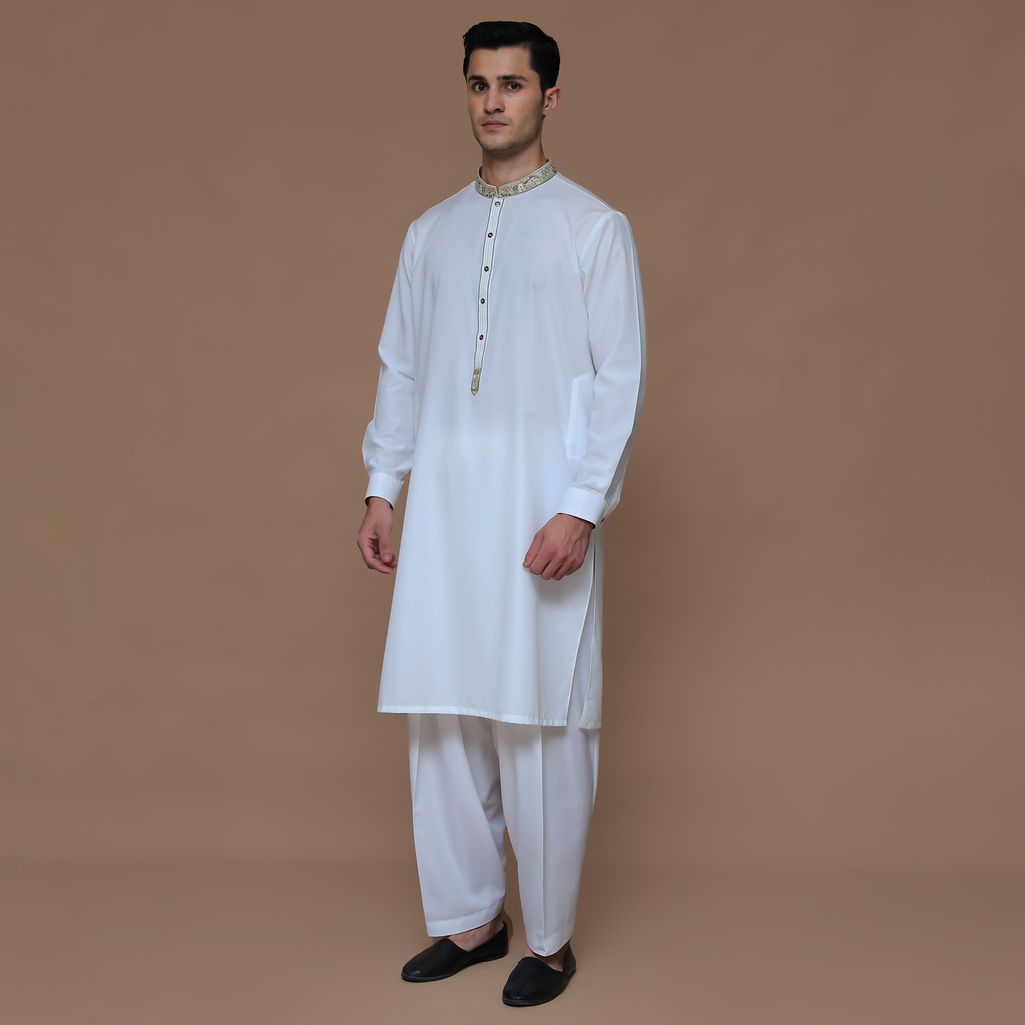 Cotton Silk Cloud Dancer Classic Fit Embroidered Suit