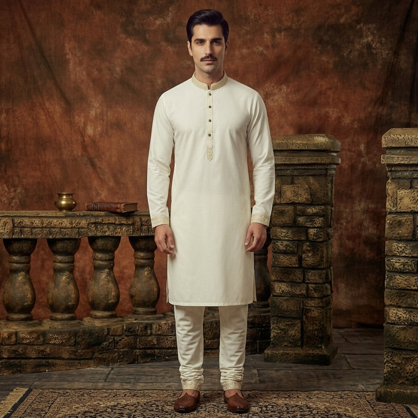 Cotton Silk Cloud Dancer Emb Slim Fit Suit