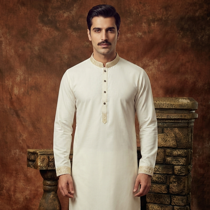Cotton Silk Cloud Dancer Emb Slim Fit Suit