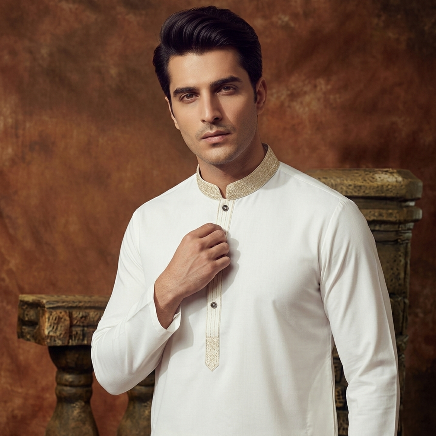 Cotton Silk Cloud Dancer Emb Slim Fit Suit