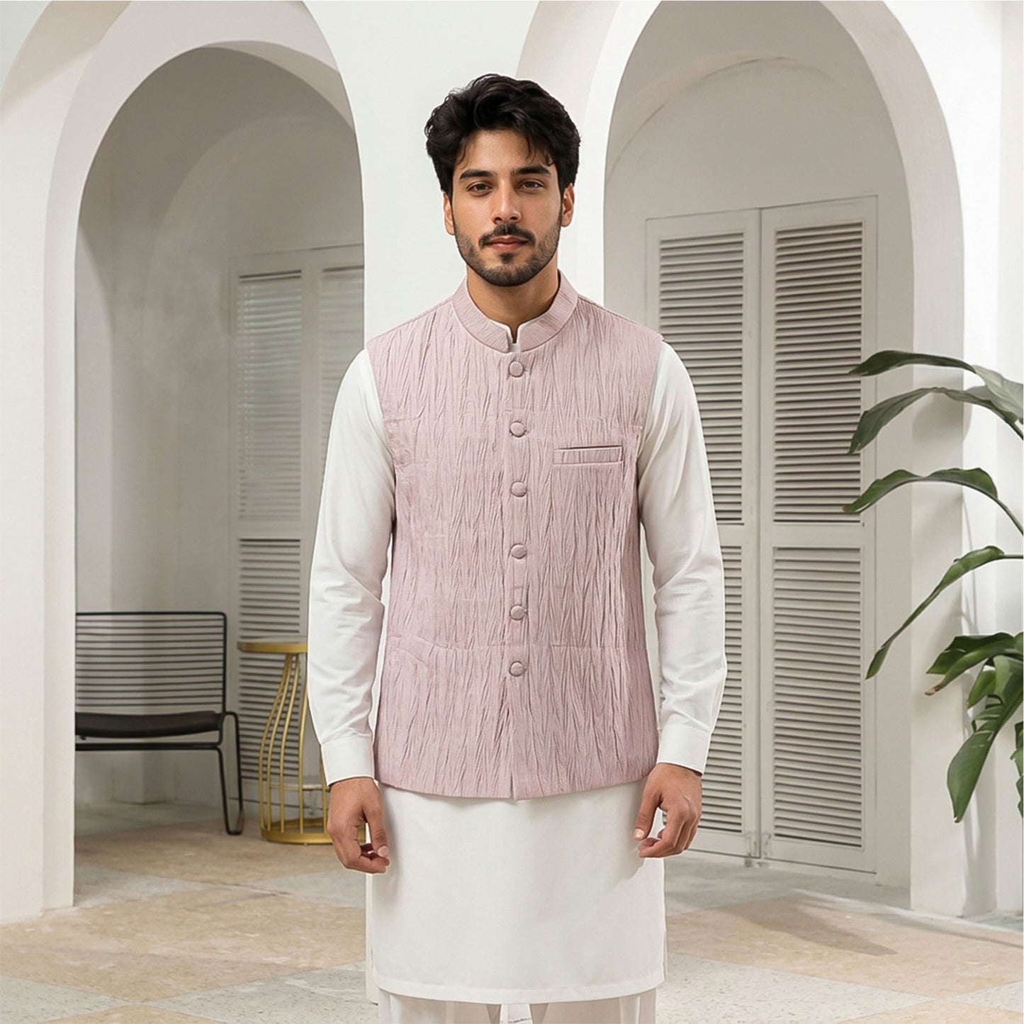 Crushed Raw Silk Violet Ice Waistcoat