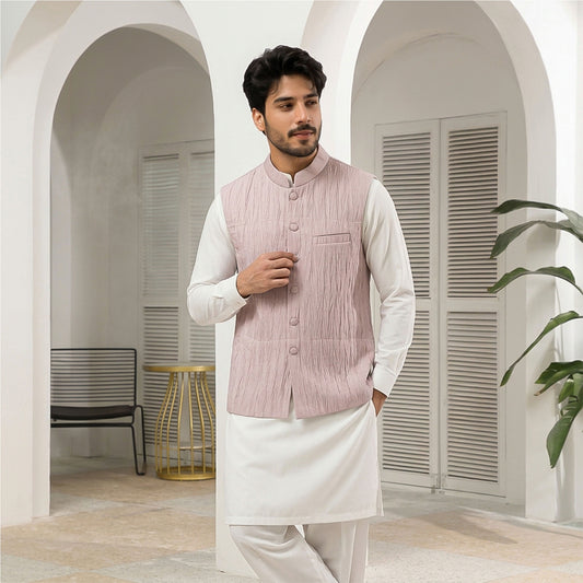 Crushed Raw Silk Violet Ice Waistcoat