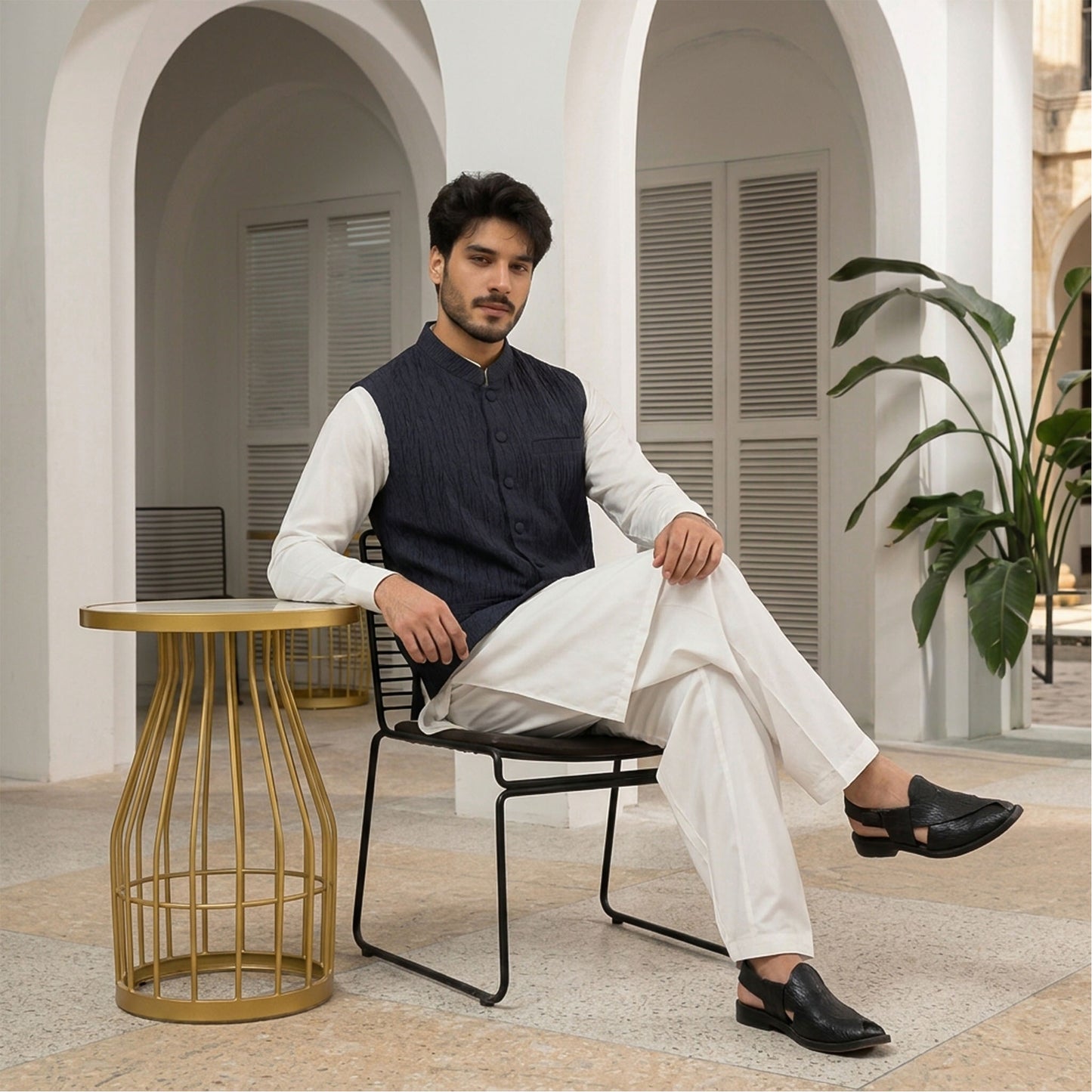 Crushed Raw Silk Blue Waistcoat