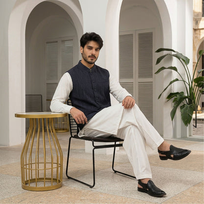 Crushed Raw Silk Blue Waistcoat