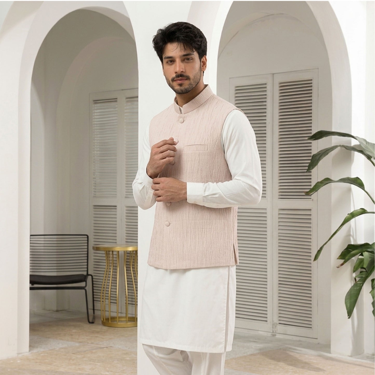 Crushed Raw Silk Cloud Pink Waistcoat