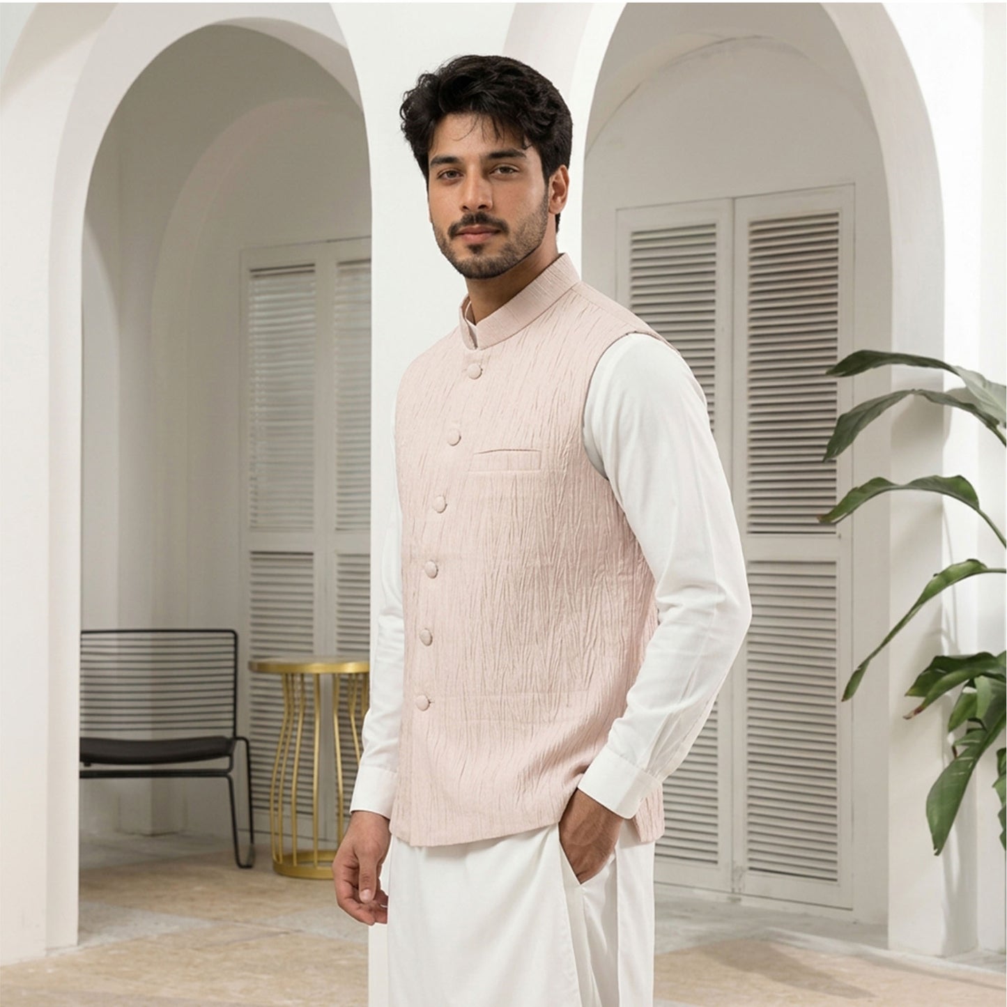 Crushed Raw Silk Cloud Pink Waistcoat