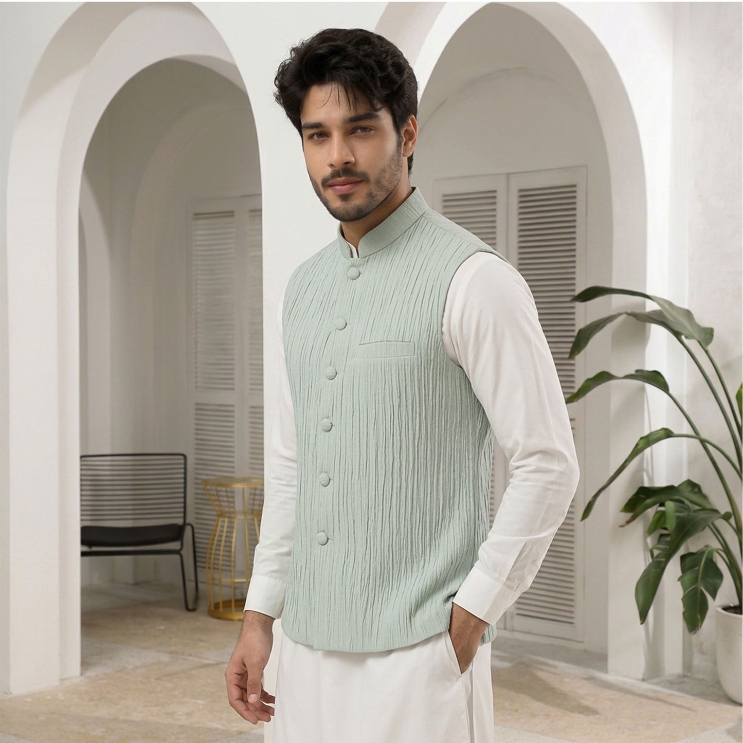 Crushed Raw Silk Frost Waistcoat