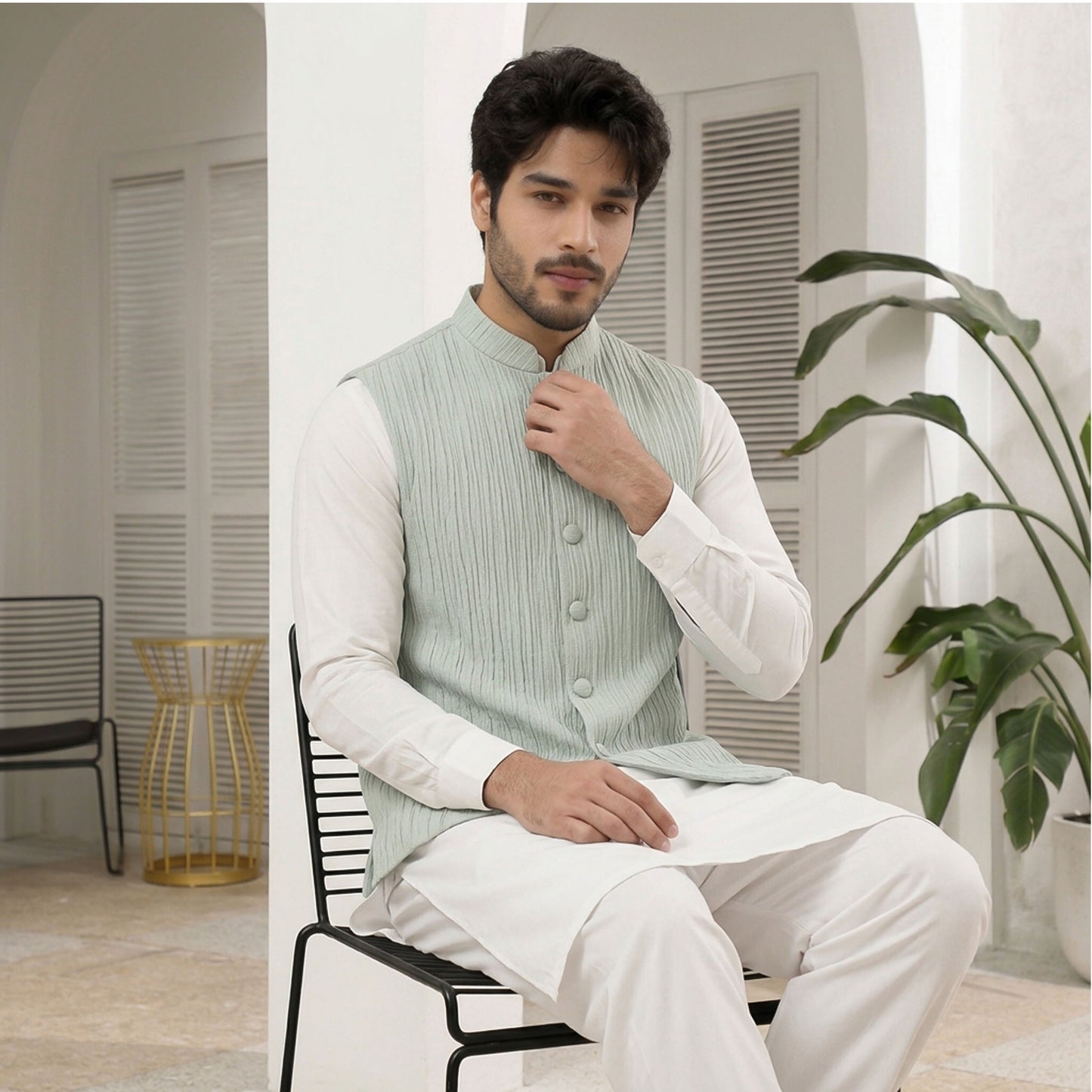 Crushed Raw Silk Frost Waistcoat