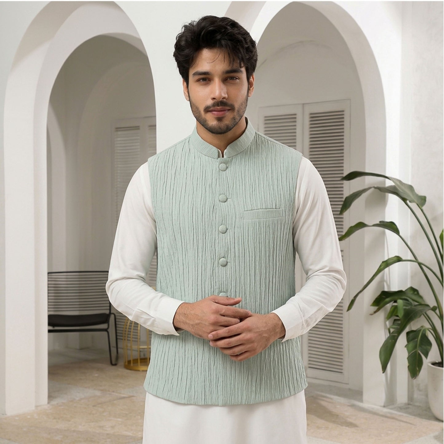 Crushed Raw Silk Frost Waistcoat