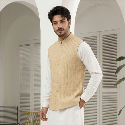 Crushed Raw Silk Sea Mist Waistcoat