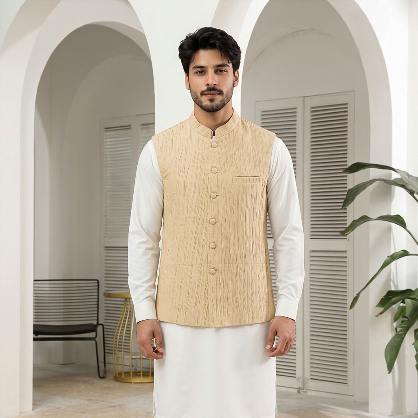Crushed Raw Silk Sea Mist Waistcoat