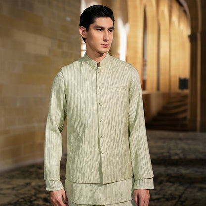 Crushed Jamawar Green Waistcoat
