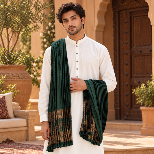 Dark Green Jamawar  Stole