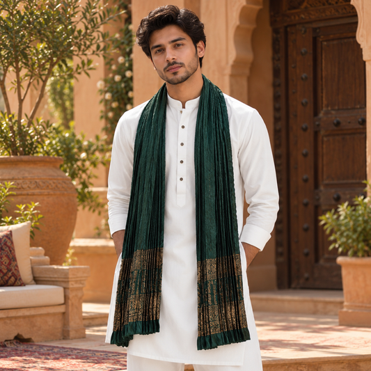Dark Green Jamawar  Stole