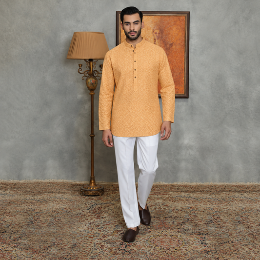 Dark Yellow Cotton Short Kurta