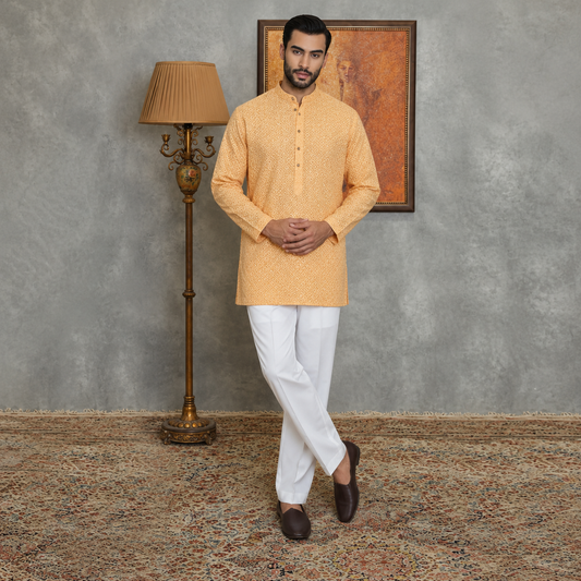 Dark Yellow Cotton Short Kurta
