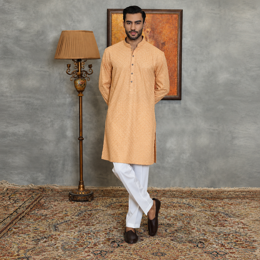 Dark Yellow Cotton Long Kurta