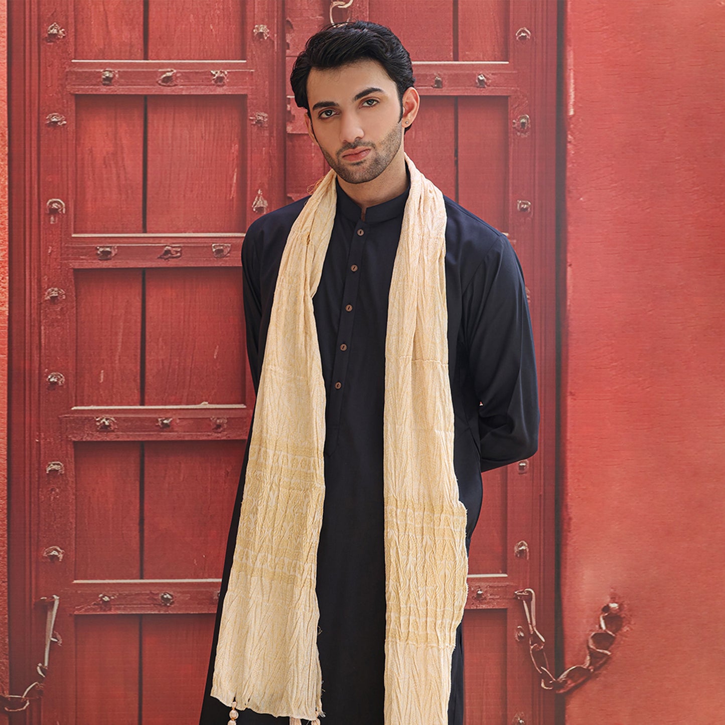 Jamawar Double Cream Stole