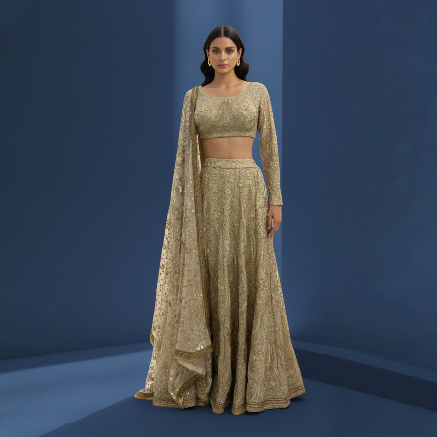 Dull Gold Lehenga Choli 3 Pc